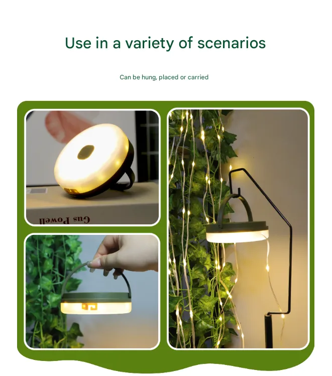 Rechargeable LED Camping Light with 10m Retractable String Light (Color lights   warm lights)