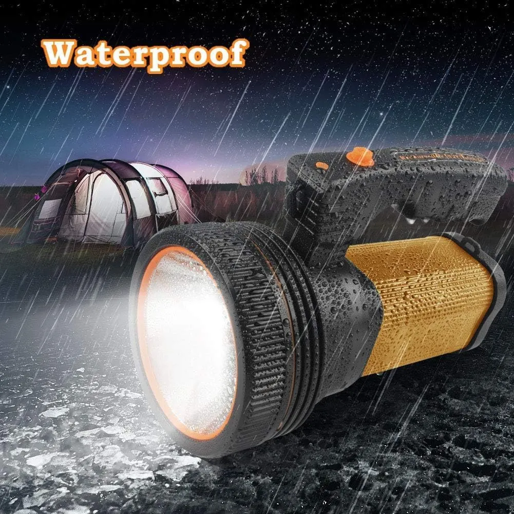 Rechargeable Torch Lantern 7000 Lumens Super Bright Waterproof Handheld Flashlight Spotlight Portable LED Searchlight (Yellow)