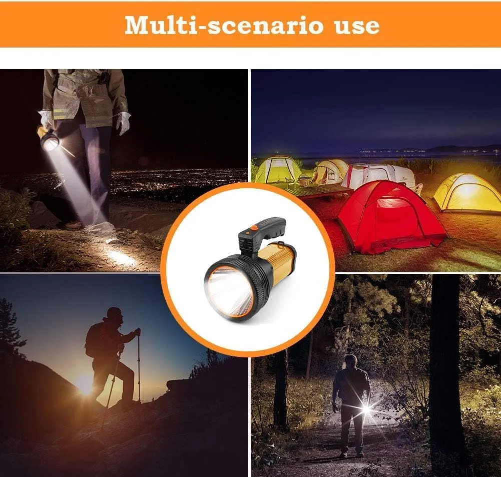 Rechargeable Torch Lantern 7000 Lumens Super Bright Waterproof Handheld Flashlight Spotlight Portable LED Searchlight (Yellow)