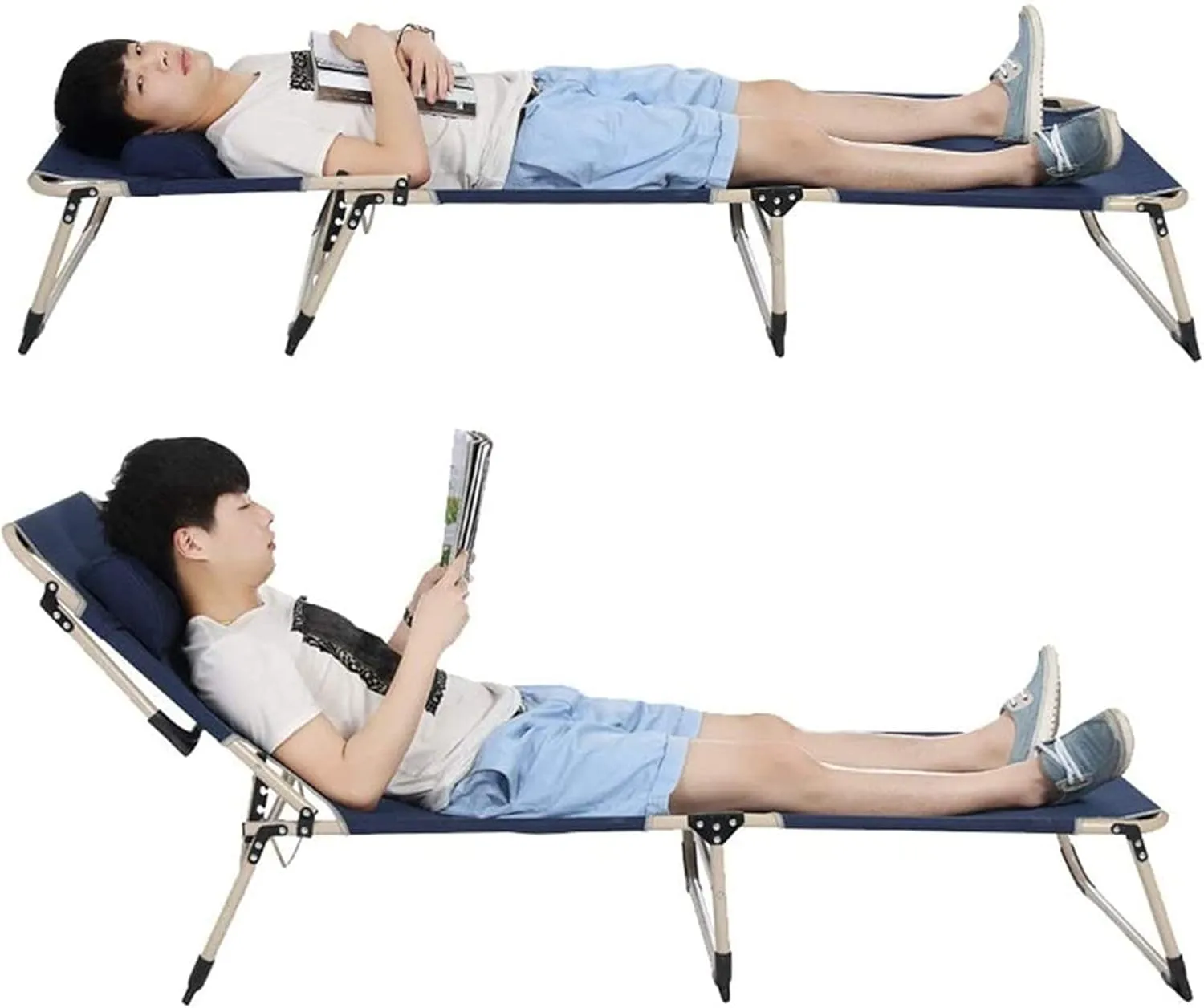 Recliner Folding Deck Chair Beach Bed Folding Reclining Lounger Camping Cot Sun Lounger Garden Chairs