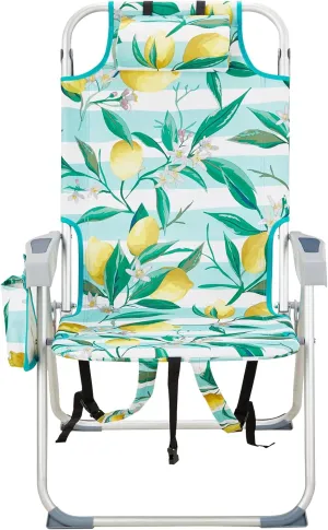 Reclining Backpack Beach ChairFolding Chair for AdultsLightweight High Back Chairs,Lightweight Camping ChairsLemon 63 x 70 99cm