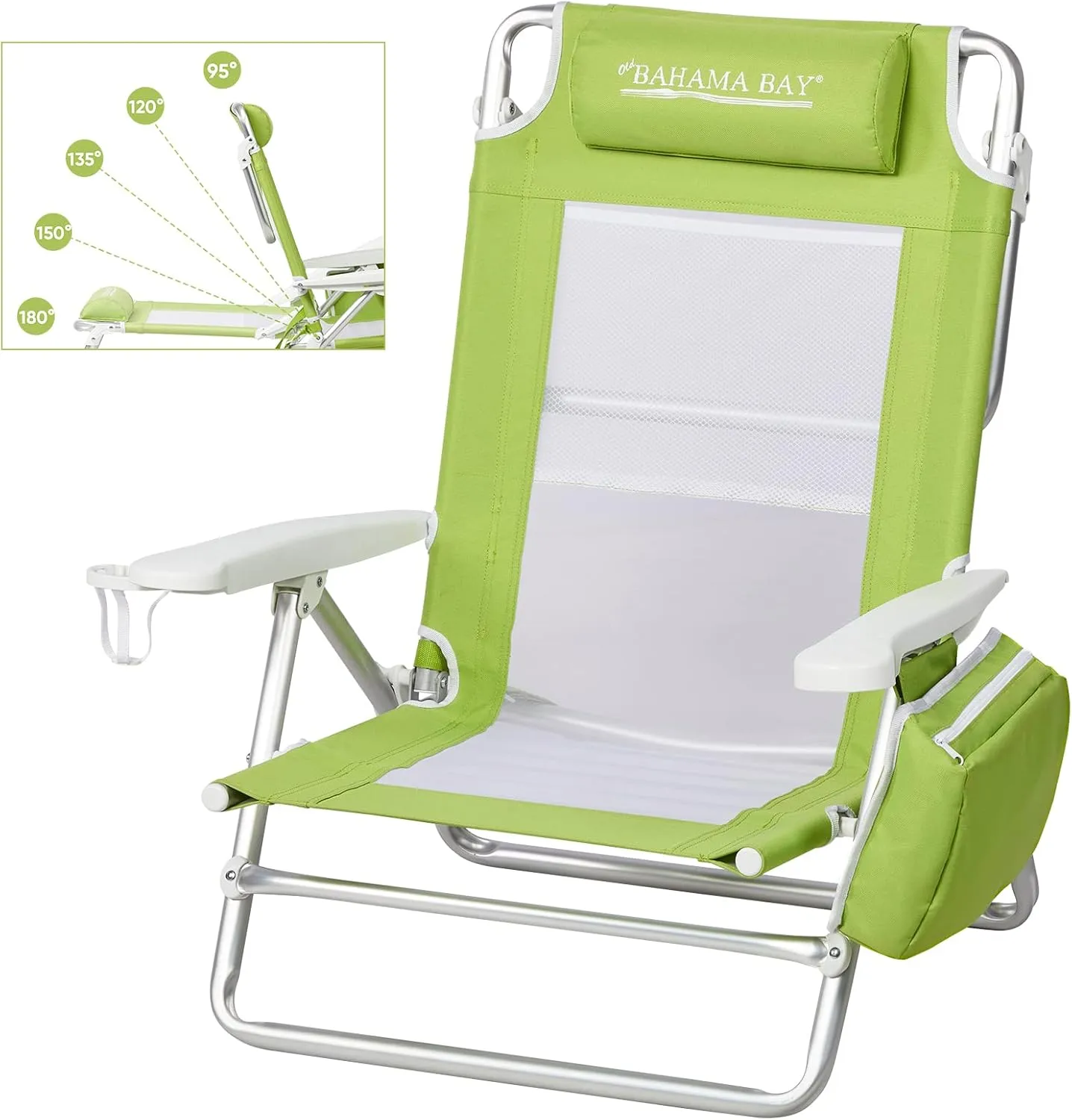 Reclining Beach Chair Backpack 5-Position Lay Flat Lounge Chair for Adults Heavy Duty Portable Folding Lightweight with Cooler Bag Camping Chair for Sand Outdoor