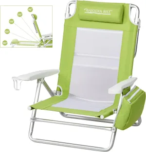 Reclining Beach Chair Backpack 5-Position Lay Flat Lounge Chair for Adults Heavy Duty Portable Folding Lightweight with Cooler Bag Camping Chair for Sand Outdoor