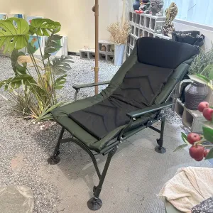 Reclining Camping Chair with Adjustable Foot Cup，Portable Adjustable Folding Chairs， Cotton Cushion Lounge Chair for Adults Indoor and Outdoor Camping Beach Hiking Fishing (Green Black)