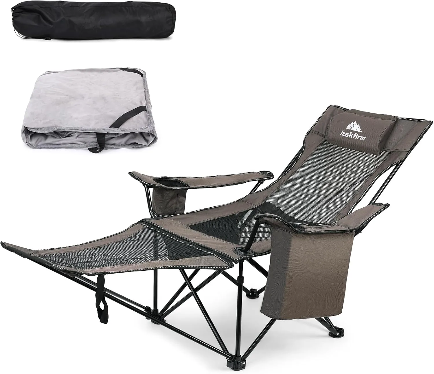 Reclining Camping Chair with Foot Rest Comfortable Lounge Beach Chair Portable Folding Camp Chairs for Adults with Cooler Bag, Cotton Cushion for Outdoor Sports 300 LBS