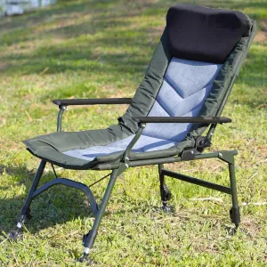 Reclining Camping Chairs with Adjustable Backrest, Folding Lounge Chair Support 330 LBS, Portable Reclining Chair with Armrests for Adults (No Footrest, Black Grey,Green)
