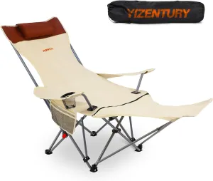 Reclining Camping Chairs with Footrest Folding Lounge Chair Support 450 LBS, 150 Degrees Adjustable Backrest Camp Chair with Pillow