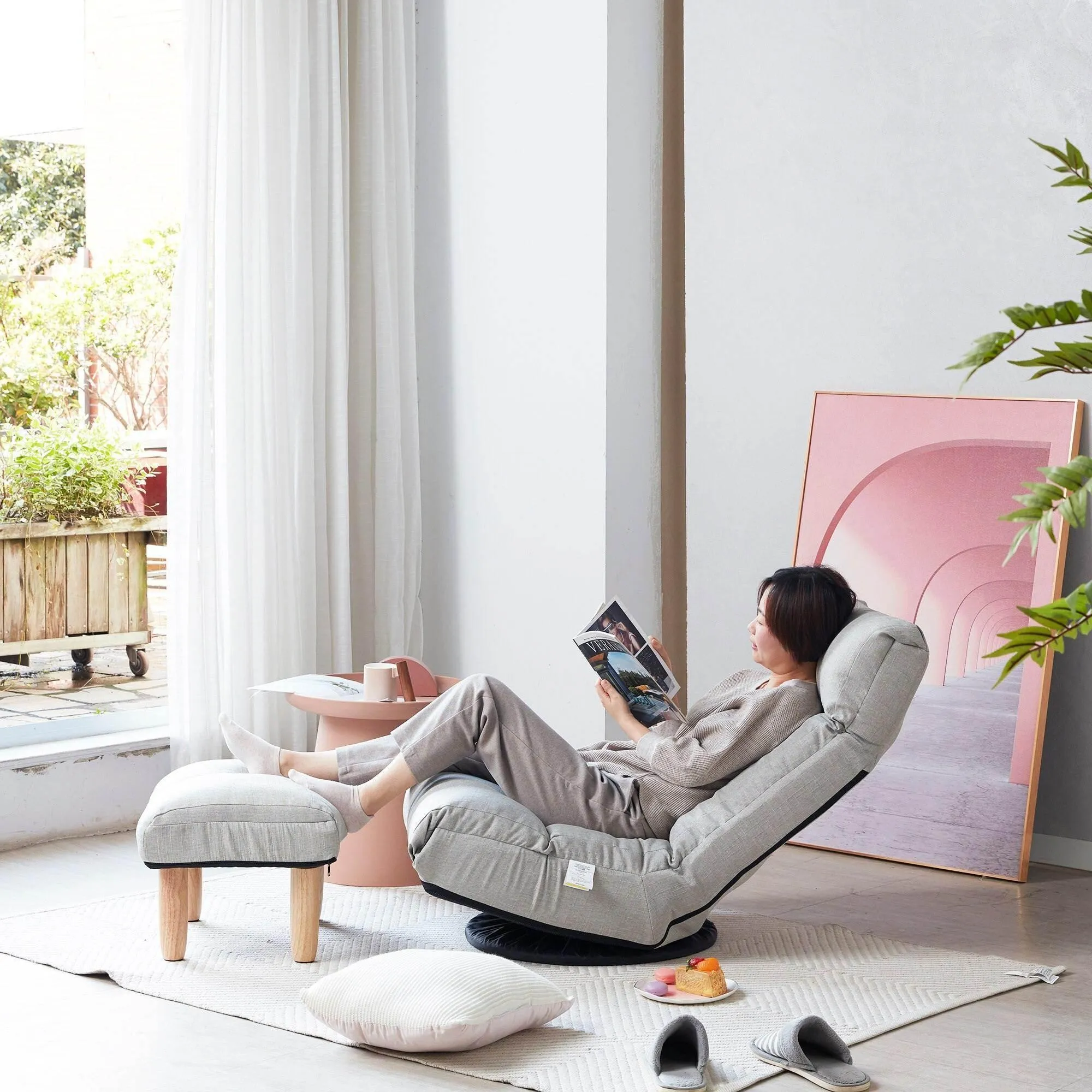 Reclining Floor Chair with Ottoman - Multi-Functional Lounge Seat