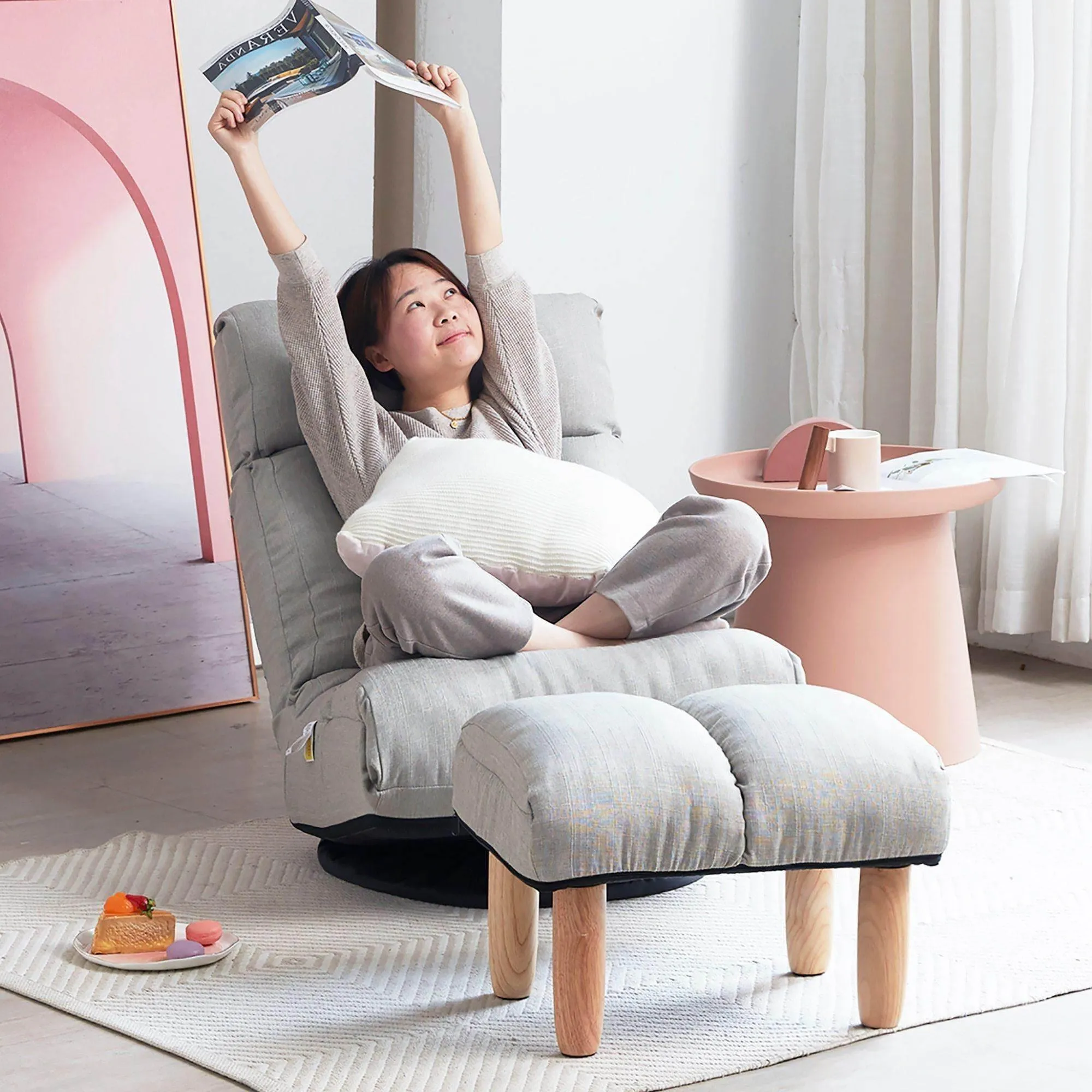 Reclining Floor Chair with Ottoman - Multi-Functional Lounge Seat