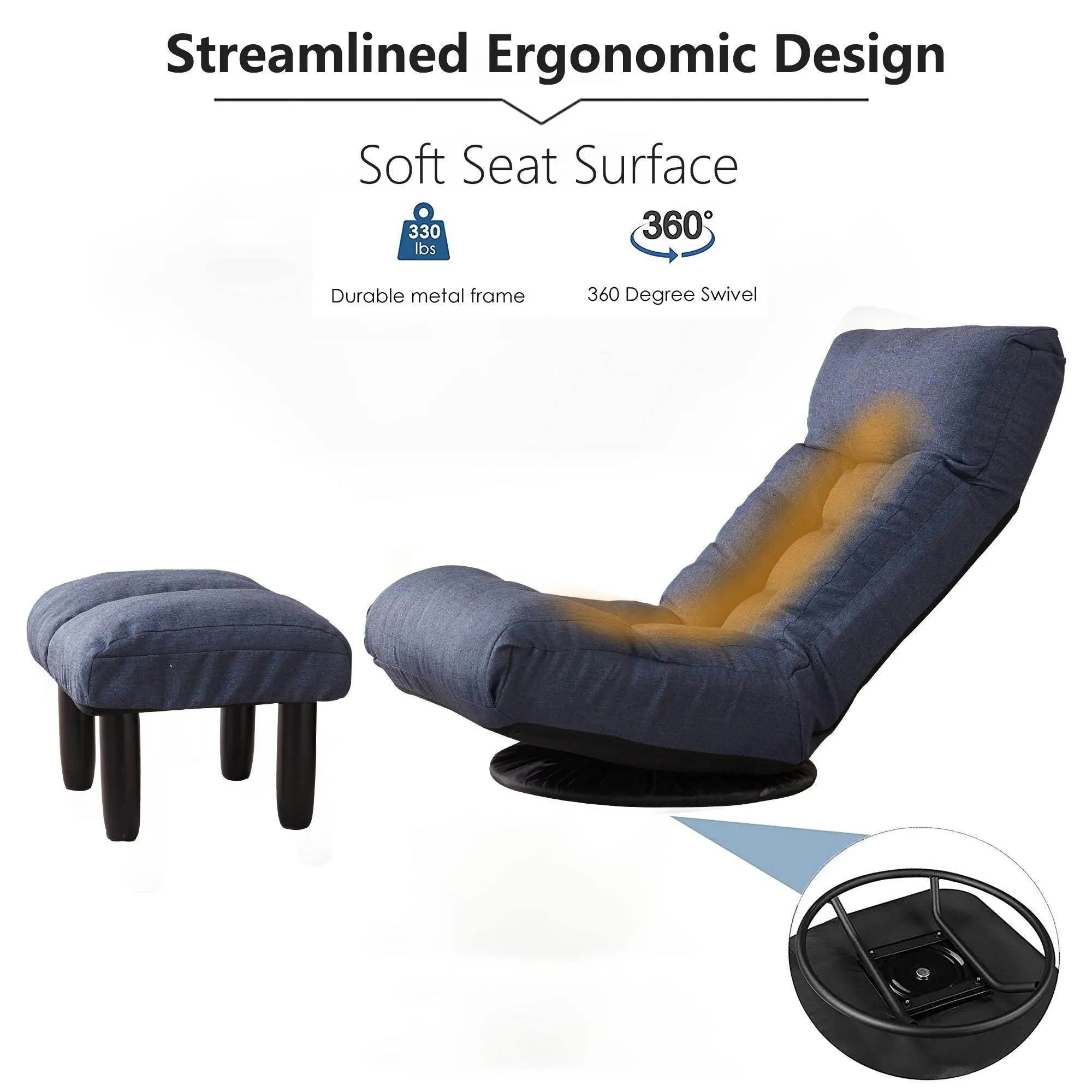 Reclining Floor Chair with Ottoman - Multi-Functional Lounge Seat