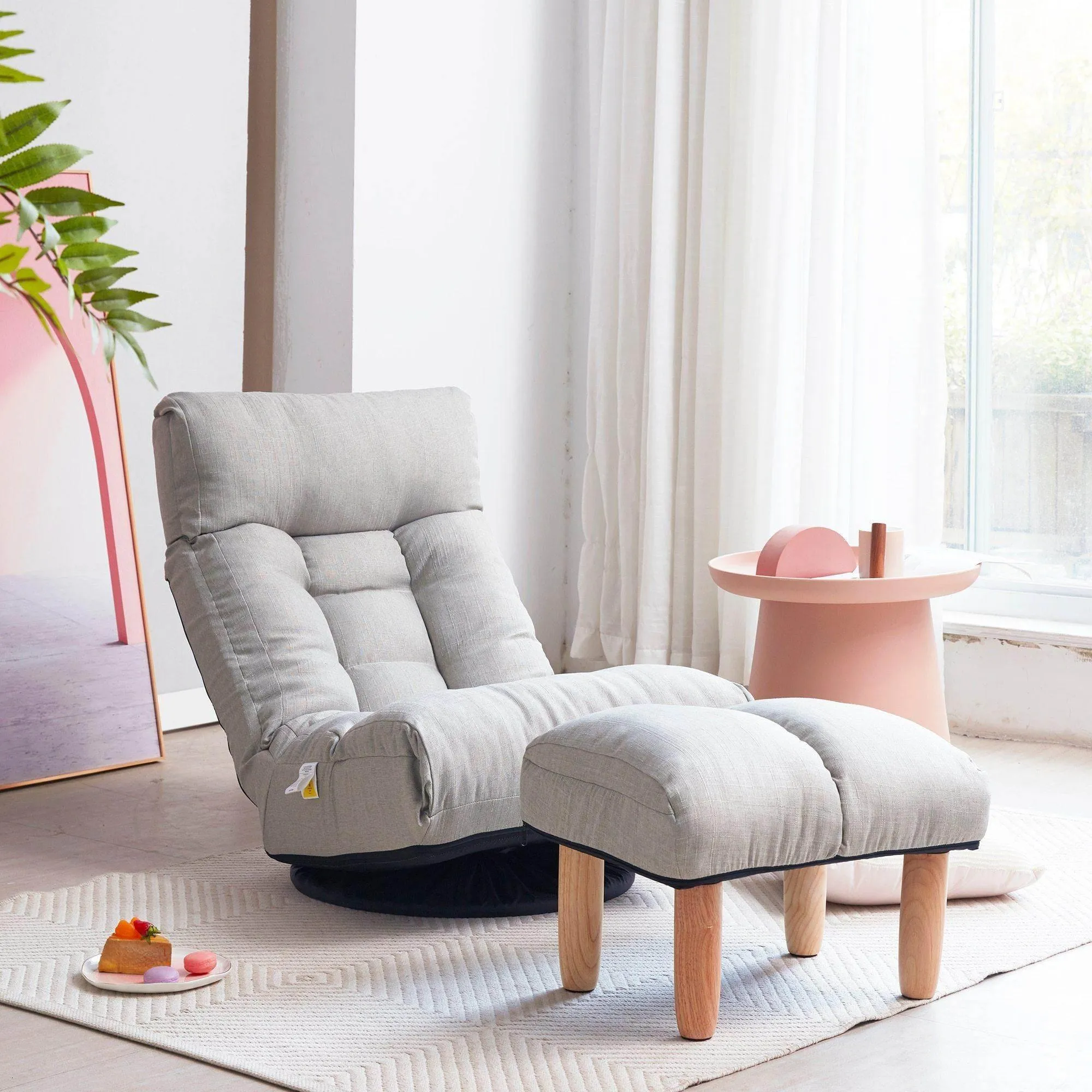 Reclining Floor Chair with Ottoman - Multi-Functional Lounge Seat