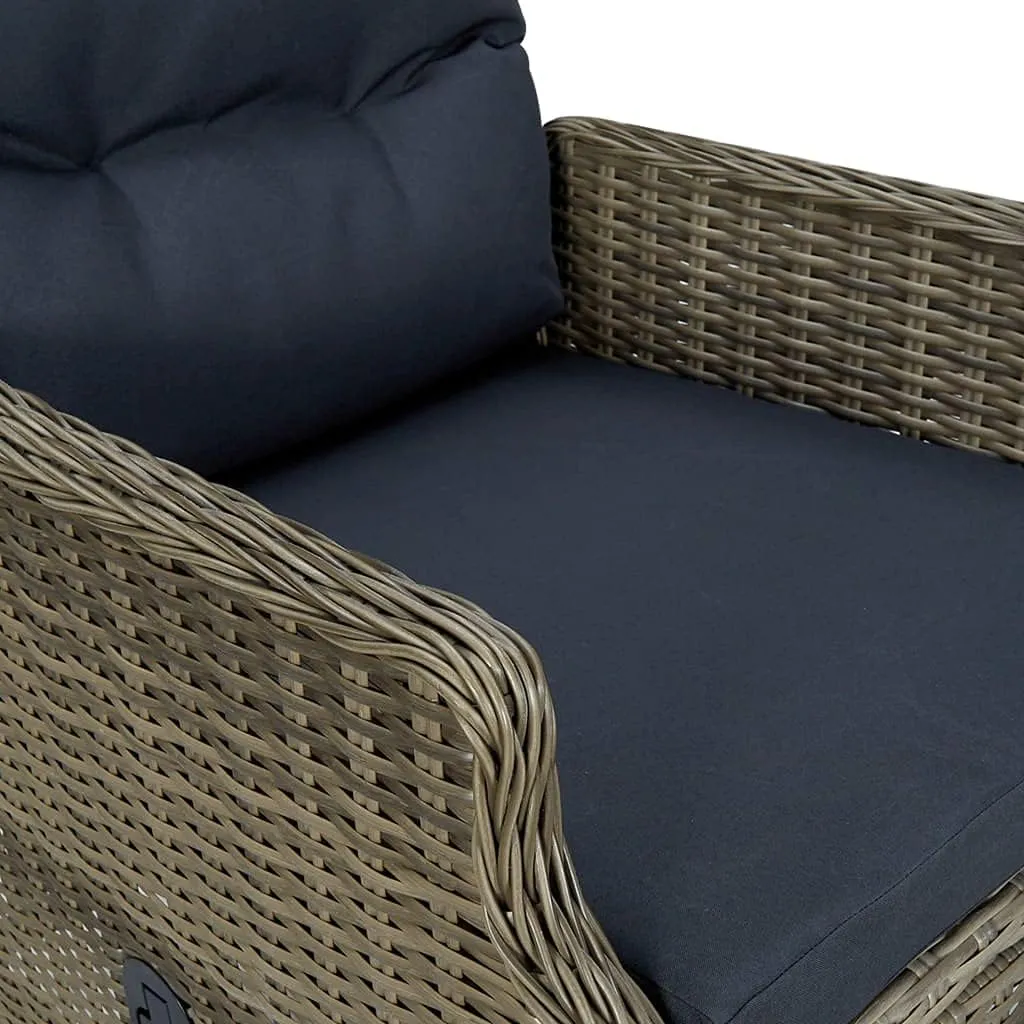 Reclining Patio Chair with Brown Poly Rattan and Black Cushions - Adjustable Outdoor Lounge Chair for Patio, Garden, Poolside Relaxation