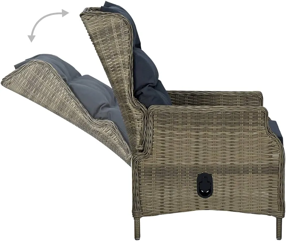 Reclining Patio Chair with Brown Poly Rattan and Black Cushions - Adjustable Outdoor Lounge Chair for Patio, Garden, Poolside Relaxation