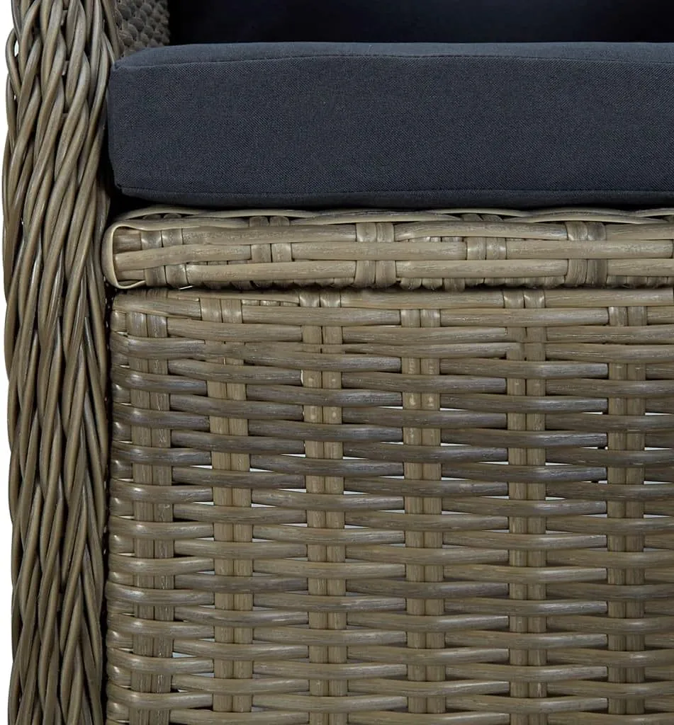 Reclining Patio Chair with Brown Poly Rattan and Black Cushions - Adjustable Outdoor Lounge Chair for Patio, Garden, Poolside Relaxation