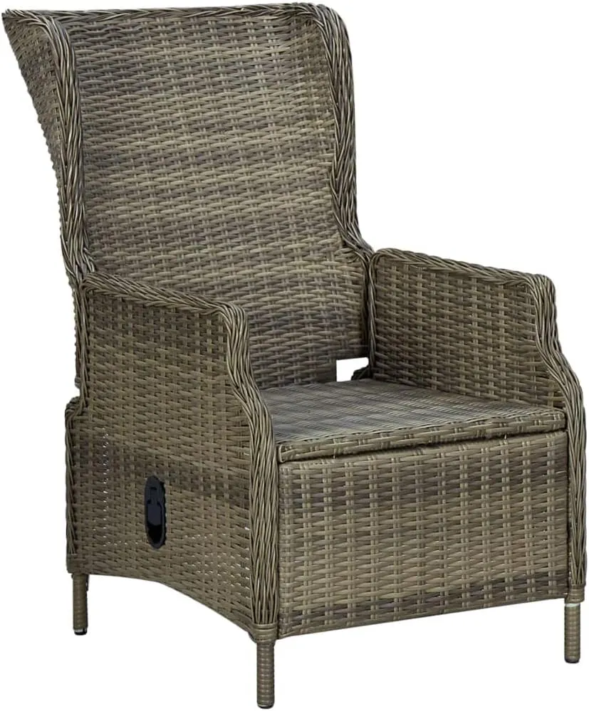 Reclining Patio Chair with Brown Poly Rattan and Black Cushions - Adjustable Outdoor Lounge Chair for Patio, Garden, Poolside Relaxation
