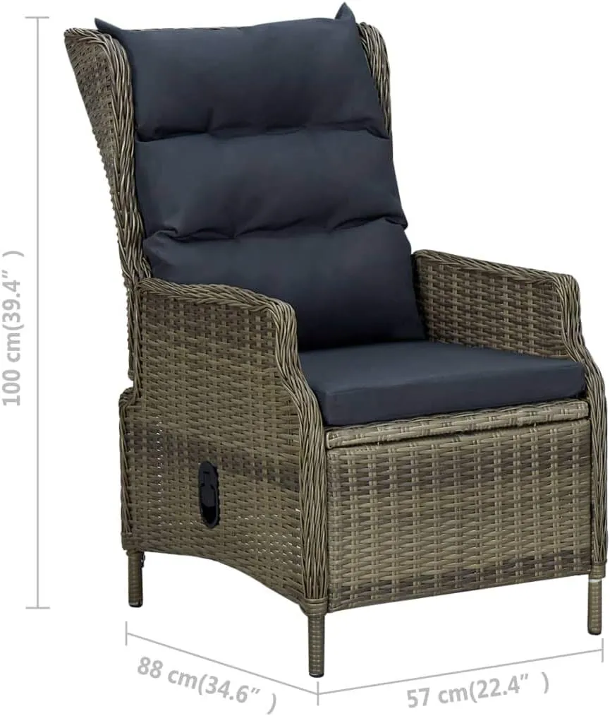 Reclining Patio Chair with Brown Poly Rattan and Black Cushions - Adjustable Outdoor Lounge Chair for Patio, Garden, Poolside Relaxation
