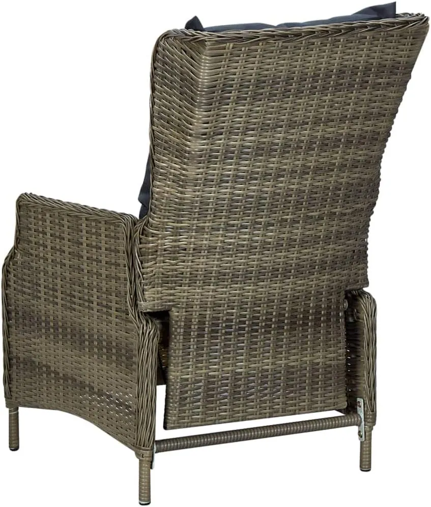 Reclining Patio Chair with Brown Poly Rattan and Black Cushions - Adjustable Outdoor Lounge Chair for Patio, Garden, Poolside Relaxation