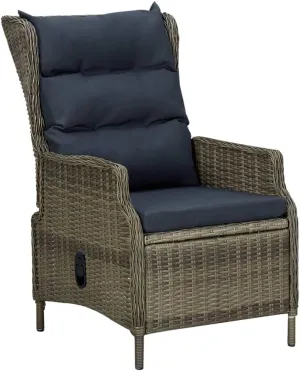 Reclining Patio Chair with Brown Poly Rattan and Black Cushions - Adjustable Outdoor Lounge Chair for Patio, Garden, Poolside Relaxation