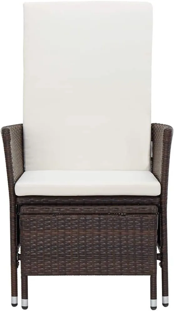 Reclining Patio Chair with Cushions Brown Poly Rattan Outdoor Lounge Chair with Adjustable Backrest and Built-in Footrest for Patio Deck Garden