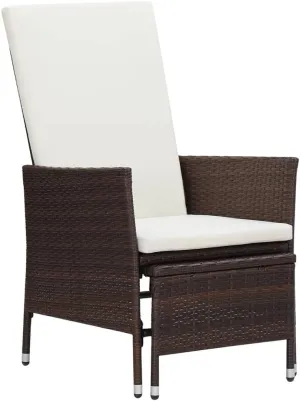 Reclining Patio Chair with Cushions Brown Poly Rattan Outdoor Lounge Chair with Adjustable Backrest and Built-in Footrest for Patio Deck Garden