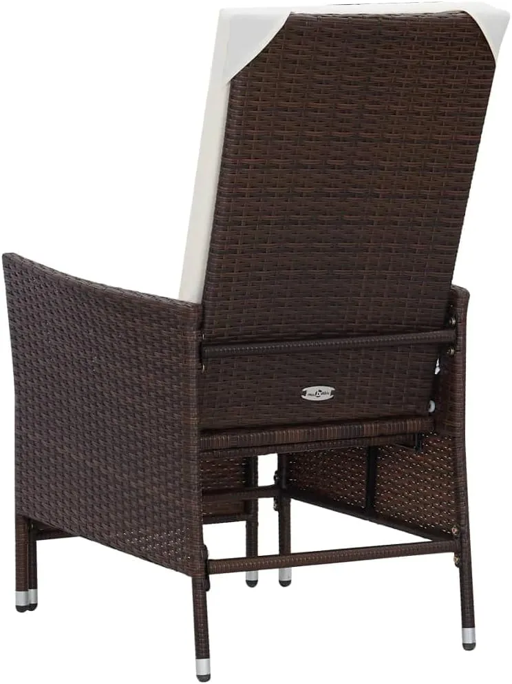 Reclining Patio Chair with Cushions Brown Poly Rattan Outdoor Lounge Chair with Adjustable Backrest and Built-in Footrest for Patio Deck Garden