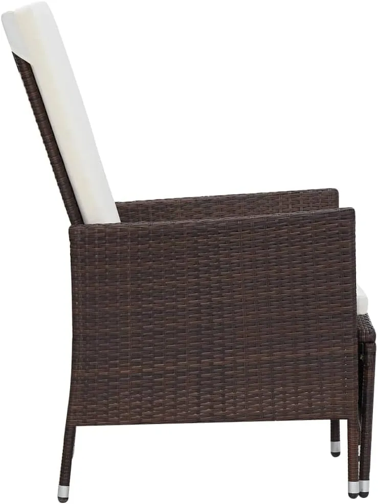 Reclining Patio Chair with Cushions Brown Poly Rattan Outdoor Lounge Chair with Adjustable Backrest and Built-in Footrest for Patio Deck Garden