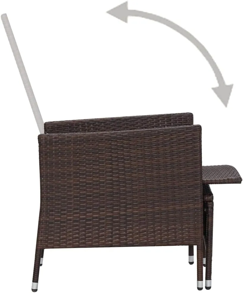 Reclining Patio Chair with Cushions Brown Poly Rattan Outdoor Lounge Chair with Adjustable Backrest and Built-in Footrest for Patio Deck Garden