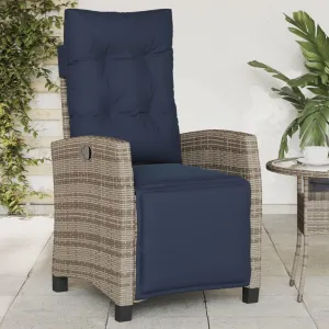 Reclining Patio Chair with Footrest Gray Poly Rattan Adjustable Lounge Chair with Cushions Comfortable Outdoor Chair for Garden, Patio, Balcony