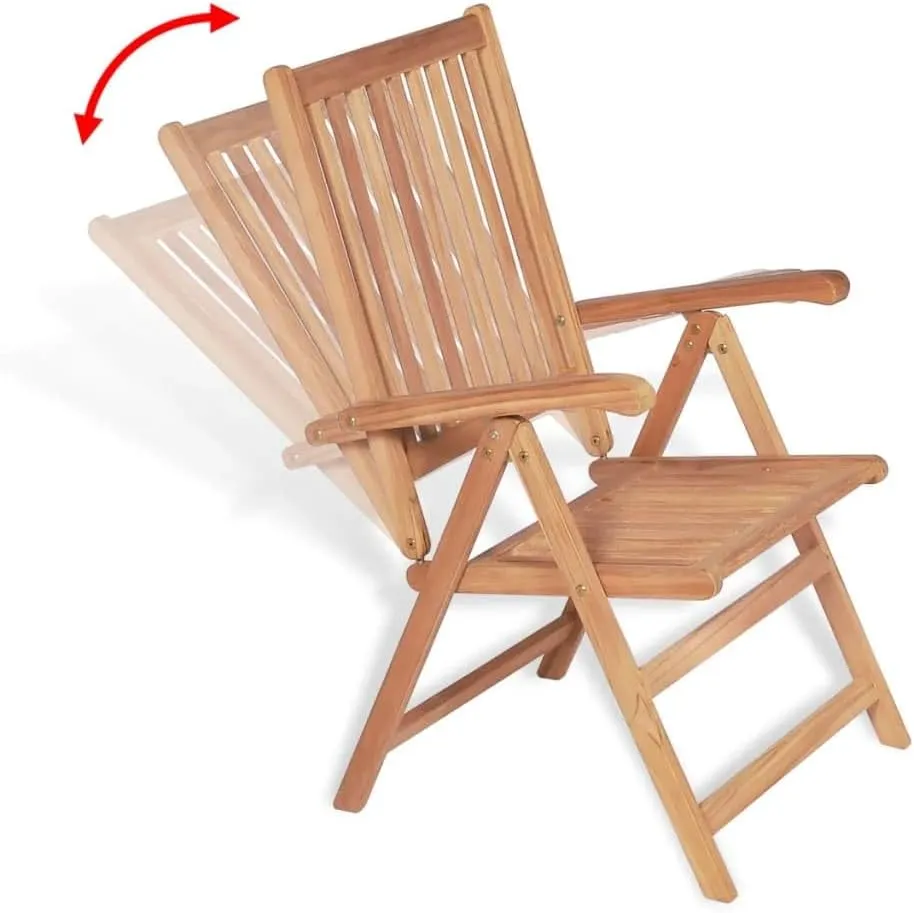 Reclining Patio Chairs 2 pcs Solid Teak Wood Folding Chairs Outdoor Furniture Lounge Chairs for Patio, Garden, Balcony, and Poolside with 7 Reclining Positions