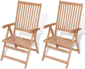 Reclining Patio Chairs 2 pcs Solid Teak Wood Folding Chairs Outdoor Furniture Lounge Chairs for Patio, Garden, Balcony, and Poolside with 7 Reclining Positions
