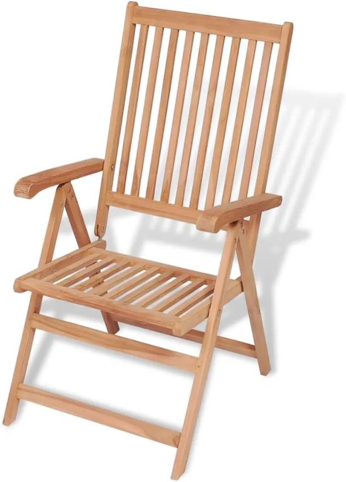 Reclining Patio Chairs 2 pcs Solid Teak Wood Folding Chairs Outdoor Furniture Lounge Chairs for Patio, Garden, Balcony, and Poolside with 7 Reclining Positions