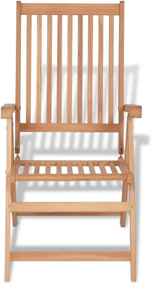 Reclining Patio Chairs 2 pcs Solid Teak Wood Folding Chairs Outdoor Furniture Lounge Chairs for Patio, Garden, Balcony, and Poolside with 7 Reclining Positions