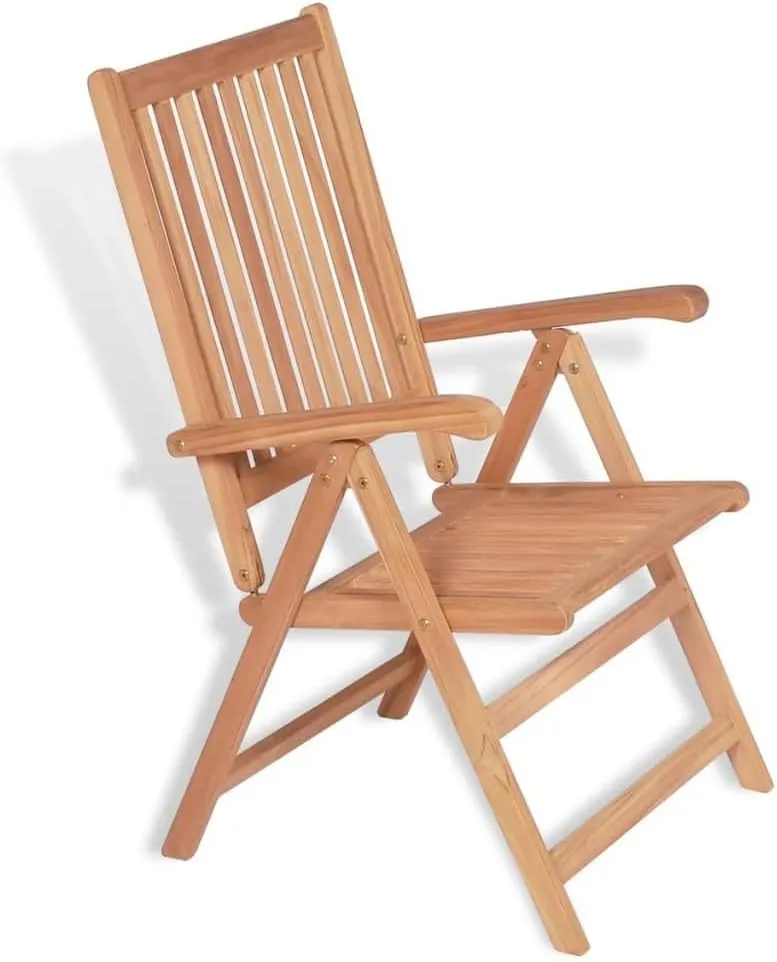 Reclining Patio Chairs 2 pcs Solid Teak Wood Folding Chairs Outdoor Furniture Lounge Chairs for Patio, Garden, Balcony, and Poolside with 7 Reclining Positions