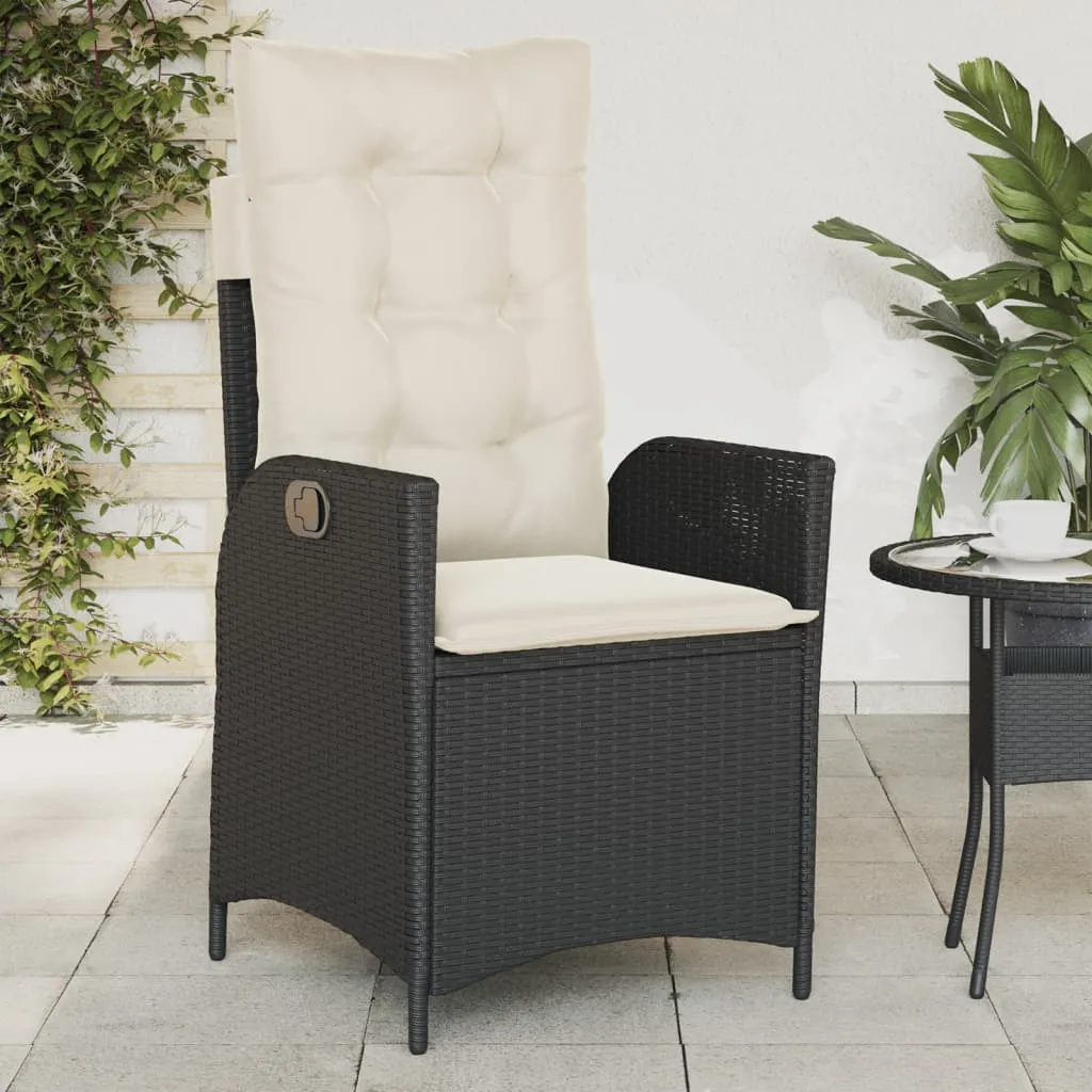 Reclining Patio Chairs 2 pcs with Cushions Black Poly Rattan