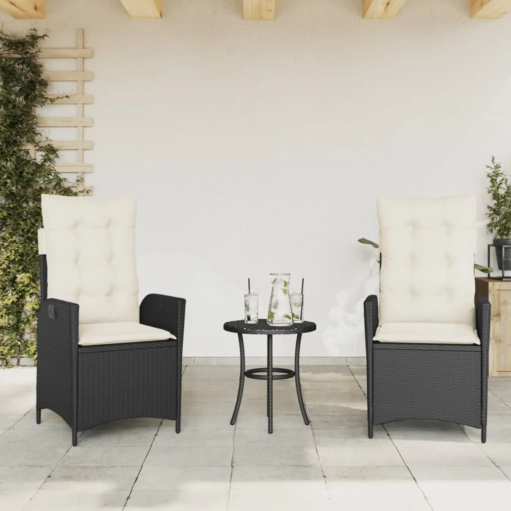 Reclining Patio Chairs 2 pcs with Cushions Black Poly Rattan