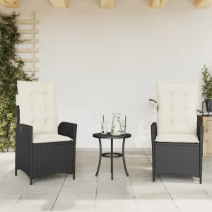 Reclining Patio Chairs 2 pcs with Cushions Black Poly Rattan