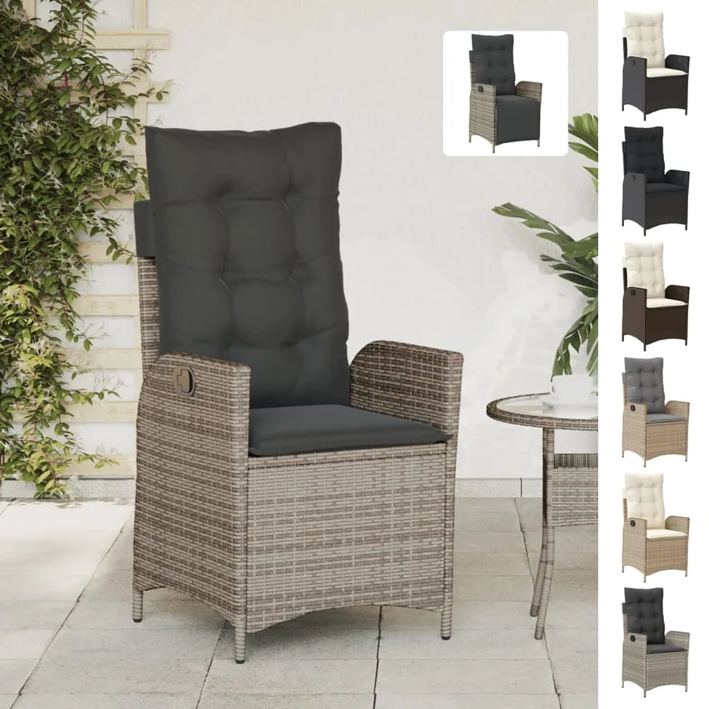 Reclining Patio Chairs 2 pcs with Cushions Black Poly Rattan