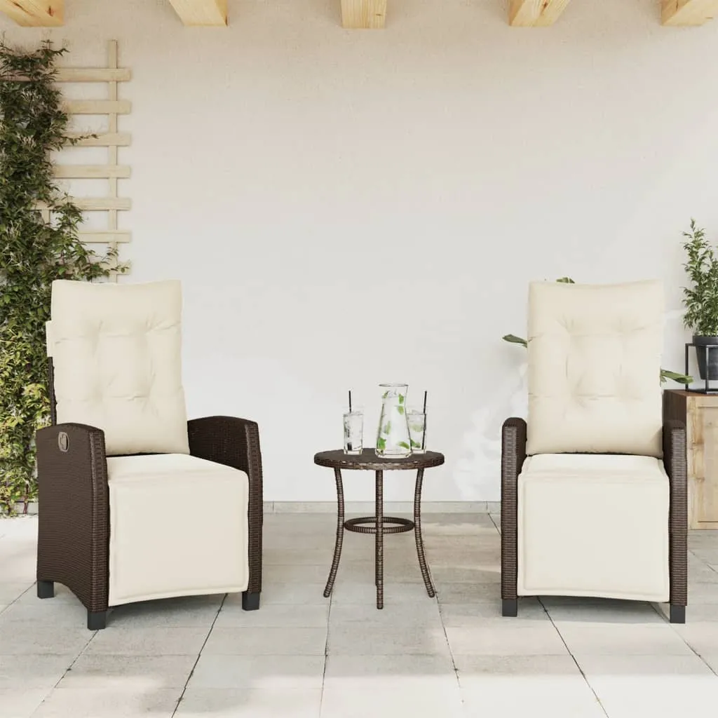 Reclining Patio Chairs 2 pcs with Footrest Brown Poly Rattan