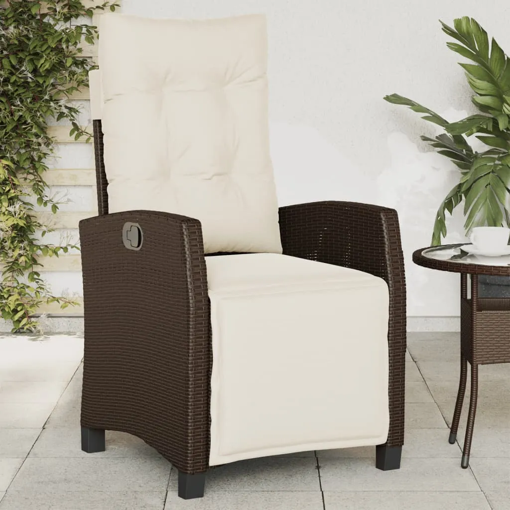 Reclining Patio Chairs 2 pcs with Footrest Brown Poly Rattan