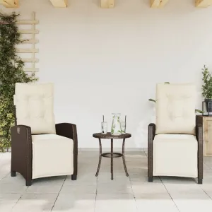 Reclining Patio Chairs 2 pcs with Footrest Brown Poly Rattan