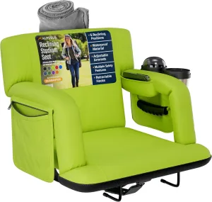 Reclining Stadium Seats for Bleachers with Back Support – Wide Bleacher Chair Cushion, Armrests, Large Pockets, and Multiple Safety Features – Best Stadium Seat Chairs for Camping, Kayak Backs & More
