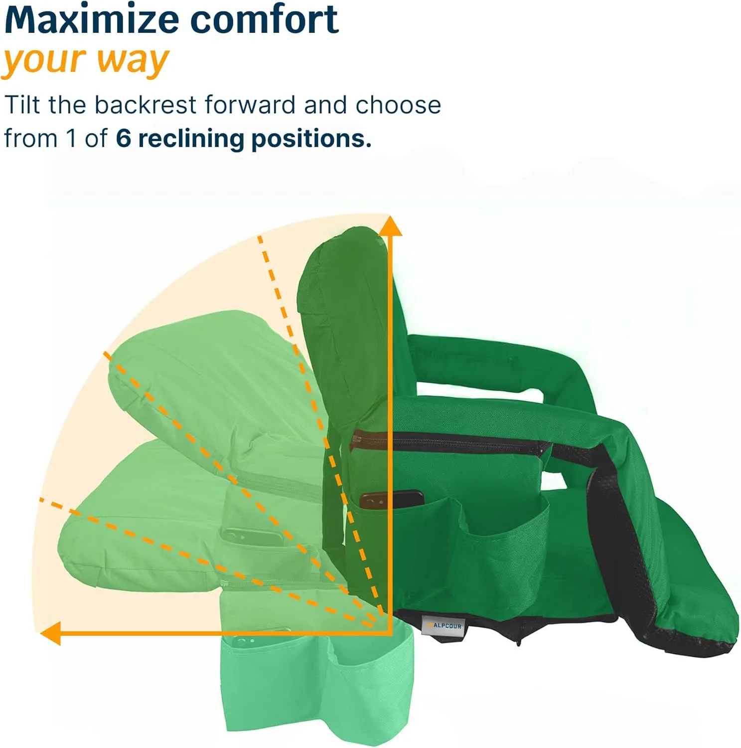 Reclining Stadium Seats for Bleachers with Back Support – Wide Bleacher Chair Cushion, Armrests, Large Pockets, and Multiple Safety Features – Best Stadium Seat Chairs for Camping, Kayak Backs & More