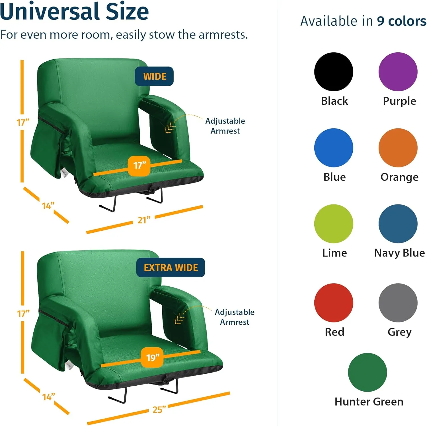 Reclining Stadium Seats for Bleachers with Back Support – Wide Bleacher Chair Cushion, Armrests, Large Pockets, and Multiple Safety Features – Best Stadium Seat Chairs for Camping, Kayak Backs & More