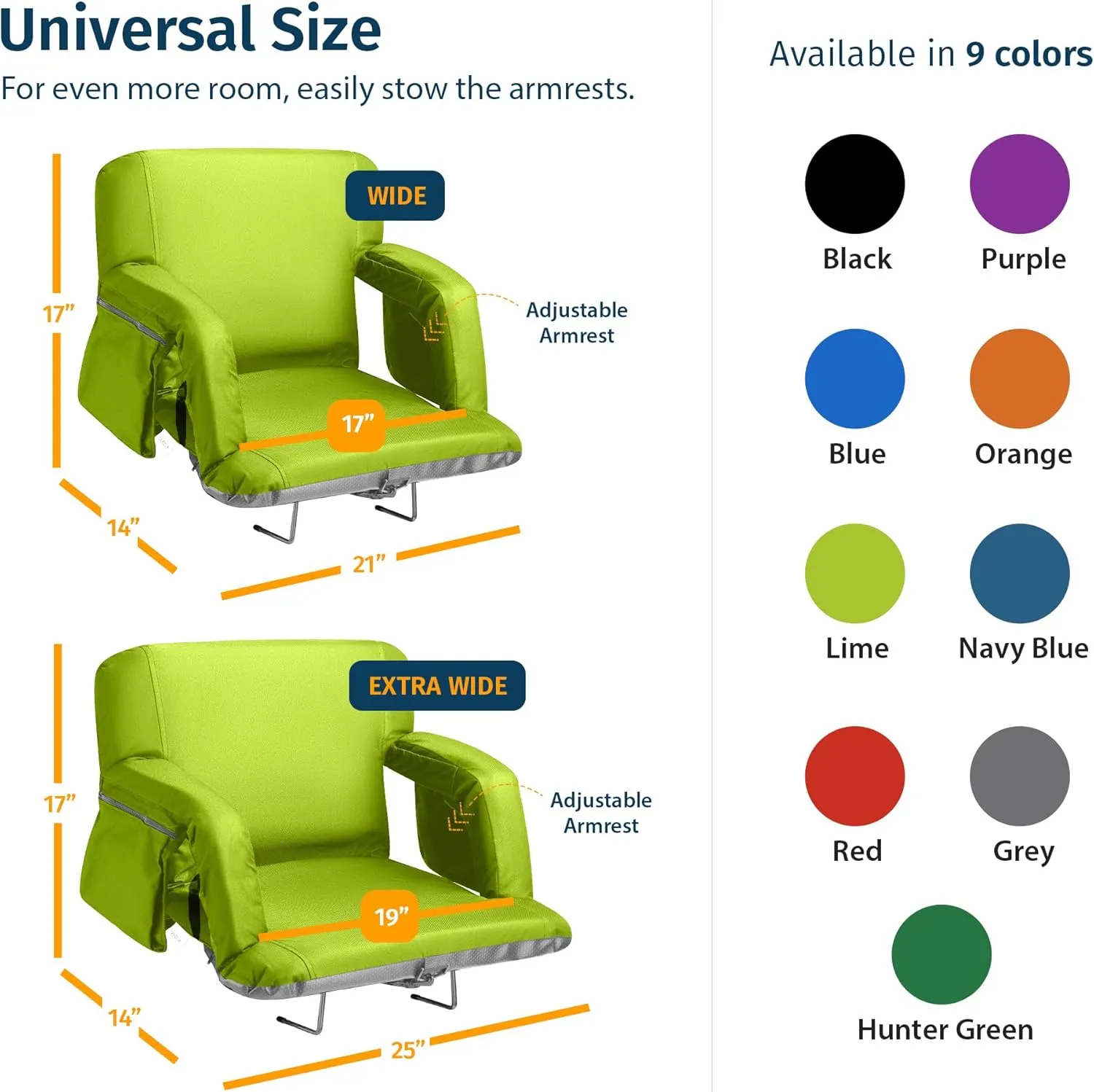 Reclining Stadium Seats for Bleachers with Back Support – Wide Bleacher Chair Cushion, Armrests, Large Pockets, and Multiple Safety Features – Best Stadium Seat Chairs for Camping, Kayak Backs & More