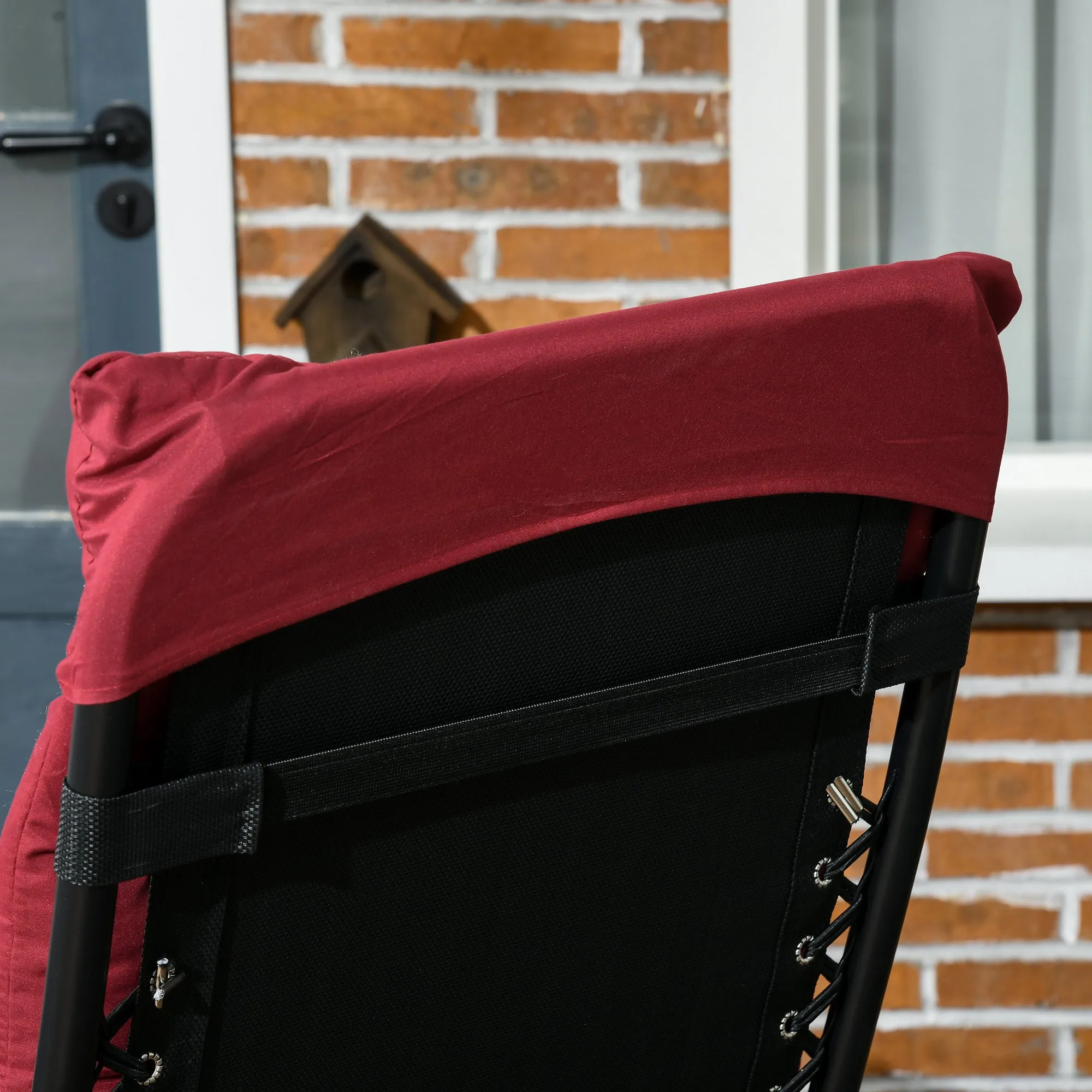 Reclining Zero Gravity Chair with Adjustable Backrest, Folding Garden Sun Lounger with Removable Cushion and Headrest, Set of 2, Wine Red