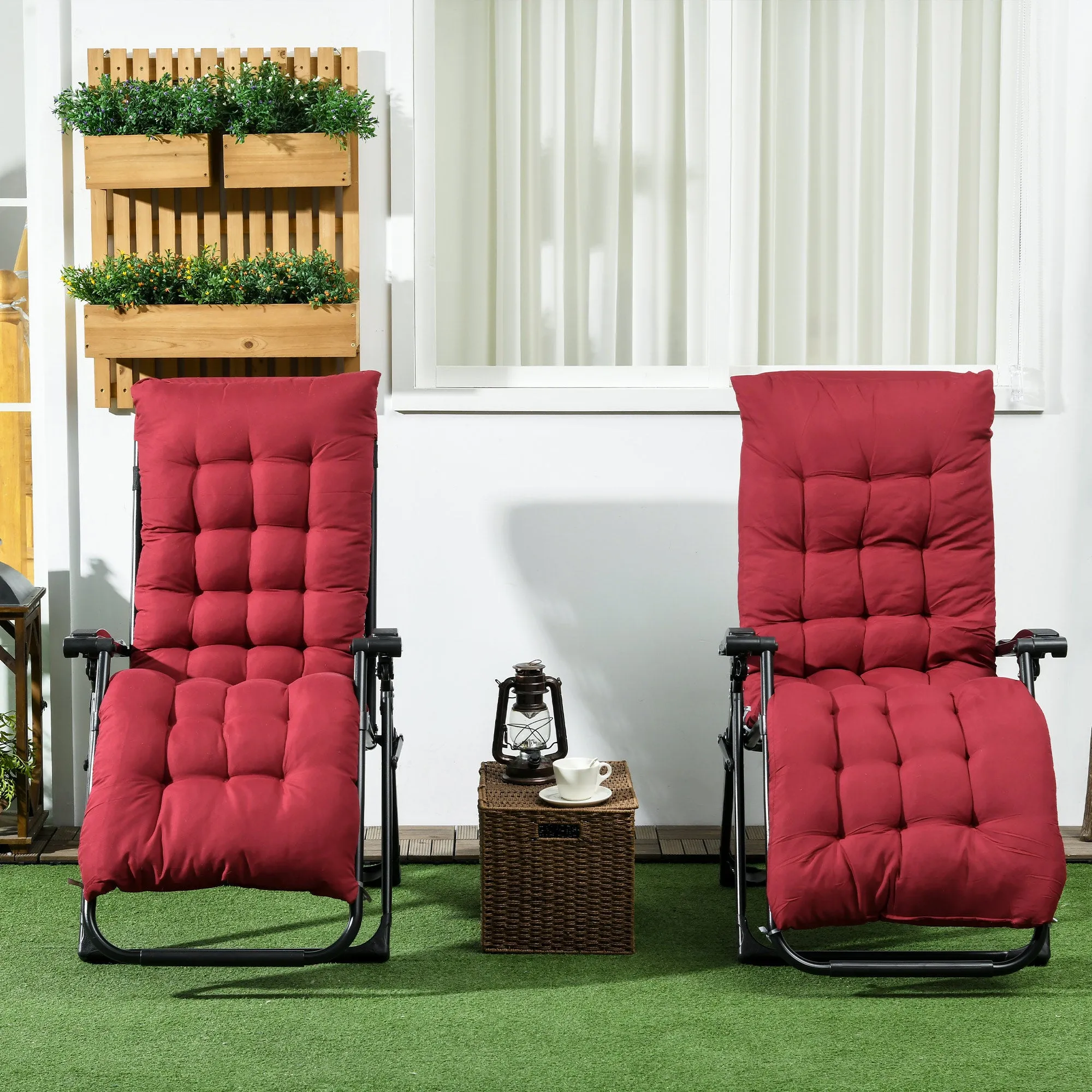 Reclining Zero Gravity Chair with Adjustable Backrest, Folding Garden Sun Lounger with Removable Cushion and Headrest, Set of 2, Wine Red