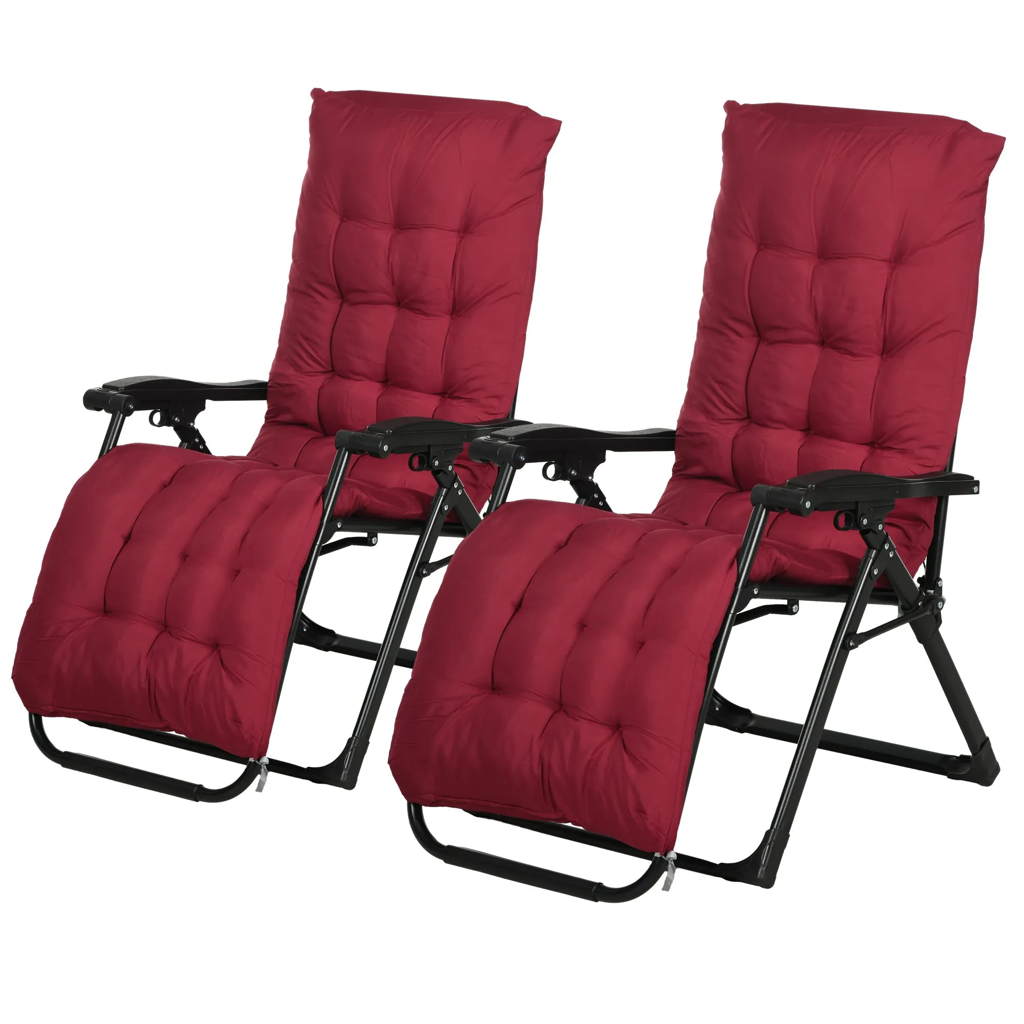 Reclining Zero Gravity Chair with Adjustable Backrest, Folding Garden Sun Lounger with Removable Cushion and Headrest, Set of 2, Wine Red