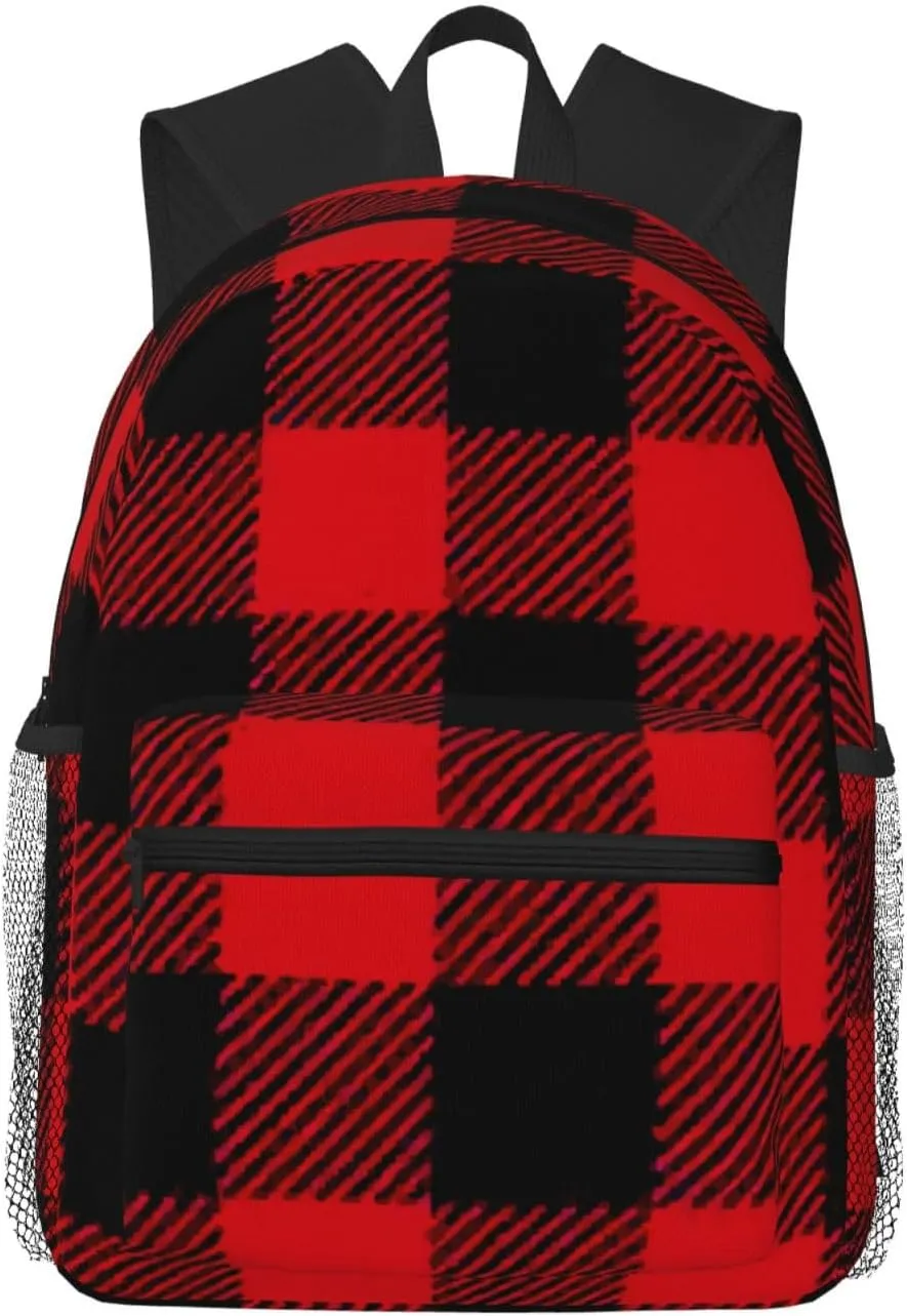 Red Country Flannel Print Lightweight Packable Backpack Travel Casual Hiking Daypack Foldable Backpack For Men Women