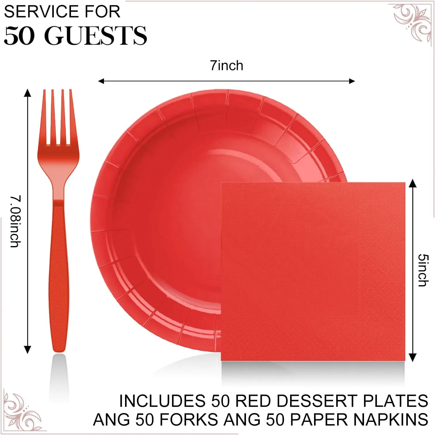 Red Paper Plates and Napkins Include 7inch Paper Dessert Plates,Napkins,Plastic Forks, Disposable Party Supplies for Birthday Wedding Party Family Picnic,for 50 Guests