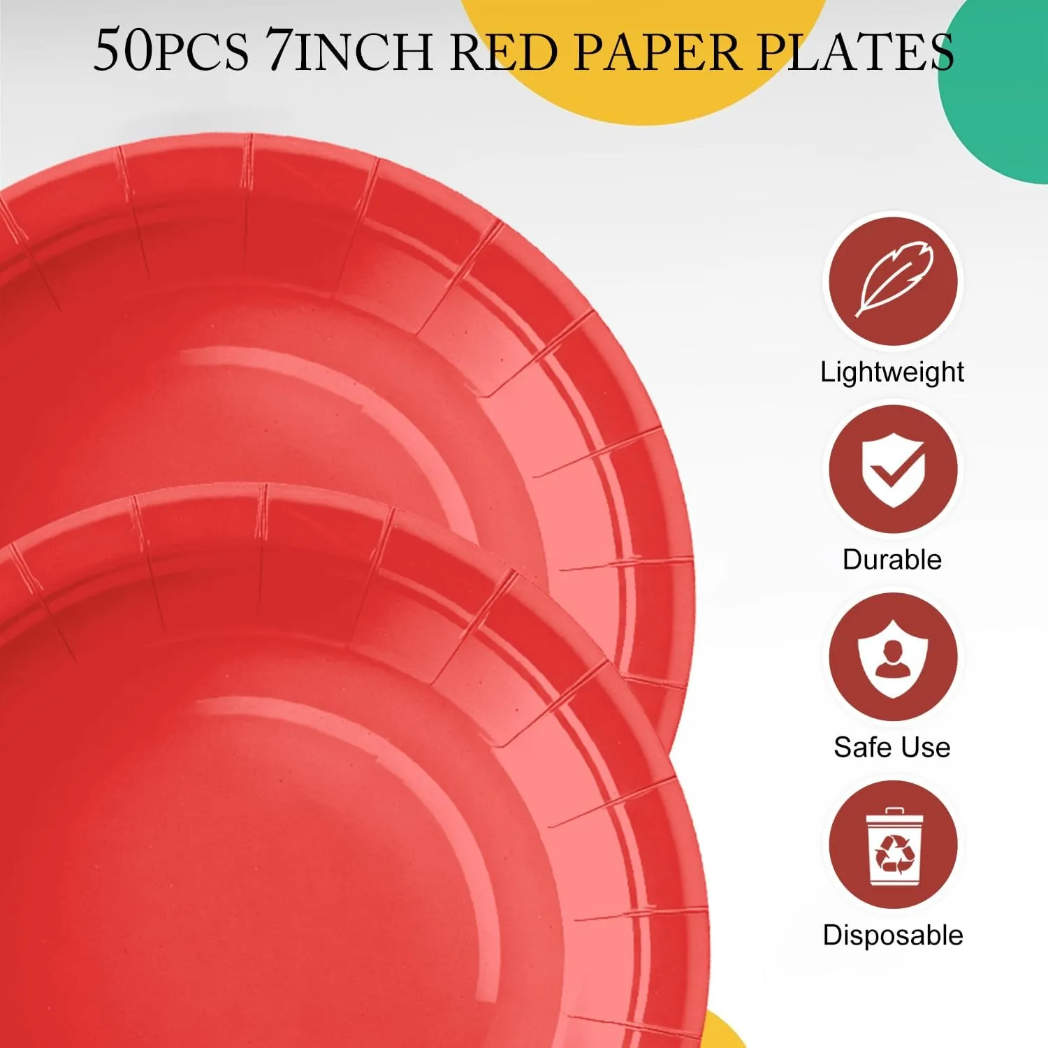 Red Paper Plates and Napkins Include 7inch Paper Dessert Plates,Napkins,Plastic Forks, Disposable Party Supplies for Birthday Wedding Party Family Picnic,for 50 Guests